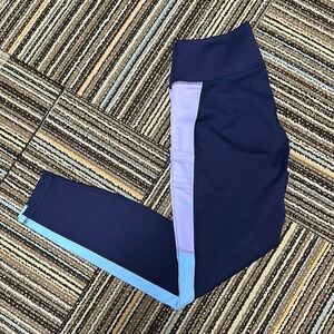 Fabletics PowerHold Blue and Purple Performance Leggings